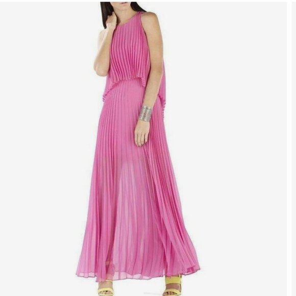 BCBGMAXAZRIA Shaina Pink Sleeveless Pleated Gown Barbie XXS - Picture 1 of 16